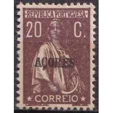 AÇO0179NA-SELO CERES DENTEAÇÃO 12 X 11,5, 20C MARROM LILÁS - AÇORES - 1912/25 - N