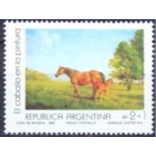 ARG1643M-SELO CAVALO NA PINTURA, ÉGUA E POTRO - ARGENTINA - 1988 - MINT