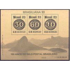 BL0095M.01-BLOCO 150 ANOS DA EMISSÃO DOS OLHOS-DE-BOI - EXPOSIÇÃO FILATÉLICA BRASILIANA 93, FILIGRANA 1 - 1993 - MINT