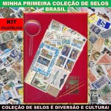 KIT0001-KIT FILATÉLICO MINHA PRIMEIRA COLEÇÃO DE SELOS BRASIL