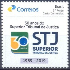 PB0115M-SELO PERSONALIZADO 30 ANOS DO SUPERIOR TRIBUNAL DE JUSTIÇA - STJ, GOMADO - 2019 - MINT