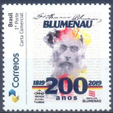 PB0134M-SELO PERSONALIZADO BICENTENÁRIO DE HERMANN BLUMENAU, GOMADO - 2019 - MINT