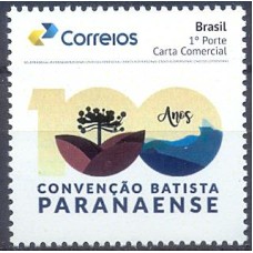 PB0142M-SELO PERSONALIZADO 100 ANOS DA CONVENÇÃO BATISTA PARANAENSE, GOMADO - 2019 - MINT