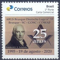 PB0173M-SELO PERSONALIZADO 25 ANOS DA ARLS DEUTSCHE LOGE Nº 59 BRUSQUE S/C, GOMADO - 2020 - MINT