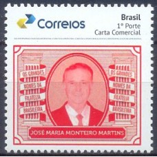 PB0191M-SELO PERSONALIZADO OS GRANDES NOMES DA FILATELIA BRASILEIRA - JOSÉ MARIA MONTEIRO MARTINS, GOMADO - 2021 - MINT