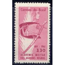 SB0460M-SELO 150 ANOS DA ACADEMIA MILITAR DAS AGULHAS NEGRAS, SABRE E CHAPÉU - 1961 - MINT