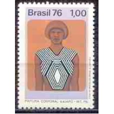SB0927M-SELO PRESERVAÇÃO DA CULTURA INDÍGENA NO BRASIL, PINTURA KAIAPÓ - 1976 - MINT