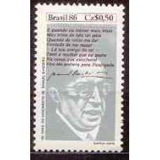 SB1528M-SELO LITERATURA BRASILEIRA - DIA DO LIVRO, 100 ANOS DE NASCIMENTO DO POETA MANUEL BANDEIRA - 1986 - MINT