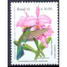 SB1755M-SELO EXPOSIÇÃO FILATÉLICA BRAPEX 91 - PRESERVAÇÃO DA MATA ATLÂNTICA - BEIJA-FLORES E ORQUÍDEAS, CATTLEYA - 1991 - MINT