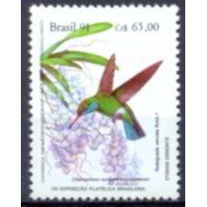 SB1756M-SELO EXPOSIÇÃO FILATÉLICA BRAPEX 91 - PRESERVAÇÃO DA MATA ATLÂNTICA - BEIJA-FLORES E ORQUÍDEAS, CHLOROSTILBON - 1991 - MINT