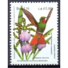 SB1757M-SELO EXPOSIÇÃO FILATÉLICA BRAPEX 91 - PRESERVAÇÃO DA MATA ATLÂNTICA - BEIJA-FLORES E ORQUÍDEAS, CLYTOLAEMA - 1991 - MINT