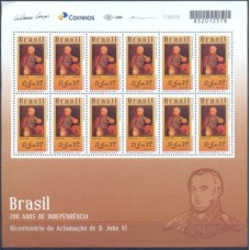 SB3754MF-MINIFOLHA 12 SELOS 200 ANOS DA INDEPENDÊNCIA DO BRASIL/BICENTENÁRIO DA ACLAMAÇÃO DE DOM JOÃO VI - 18 - MINT