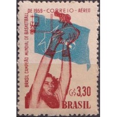 SBA087ND-SELO AÉREO BRASIL CAMPEÃO MUNDIAL DE BASQUETEBOL - 1959 - N - VARIEDADE NÃO CATALOGADA: AZUL DESLOCADO PARA CIMA