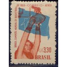 SBA087M-SELO AÉREO BRASIL CAMPEÃO MUNDIAL DE BASQUETEBOL - 1959 - MINT