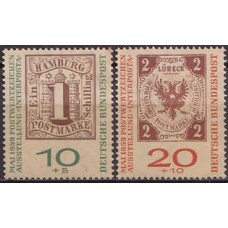 ALF0183N-SÉRIE CENTENÁRIO DOS SELOS DE HAMBURGO E LUBECK, PAPEL TINTADO - ALEMANHA FEDERAL - 1959 - N