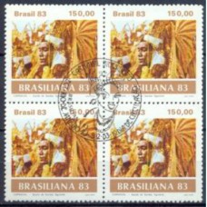 QC1308-QUADRA EXPOSIÇÃO FILATÉLICA BRASILIANA 83 - CARNAVAL BRASILEIRO, ÍNDIO - 1983 - CBC RIO DE JANEIRO